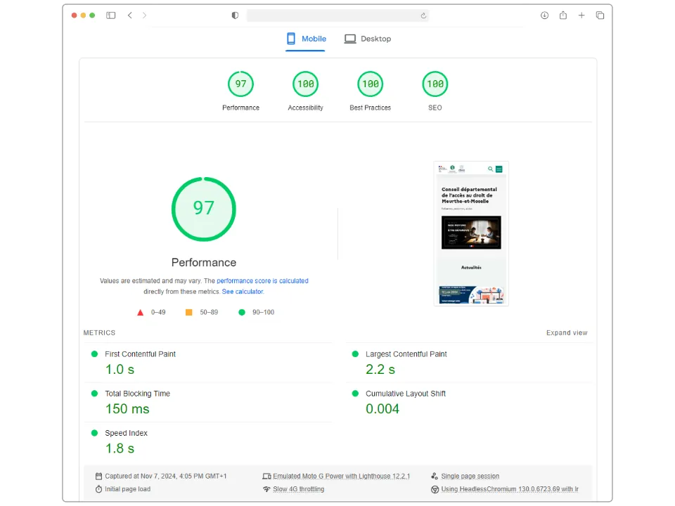 Résultats d'une migration depuis WordPress : tous les voyants Lighthouse sont au vert !