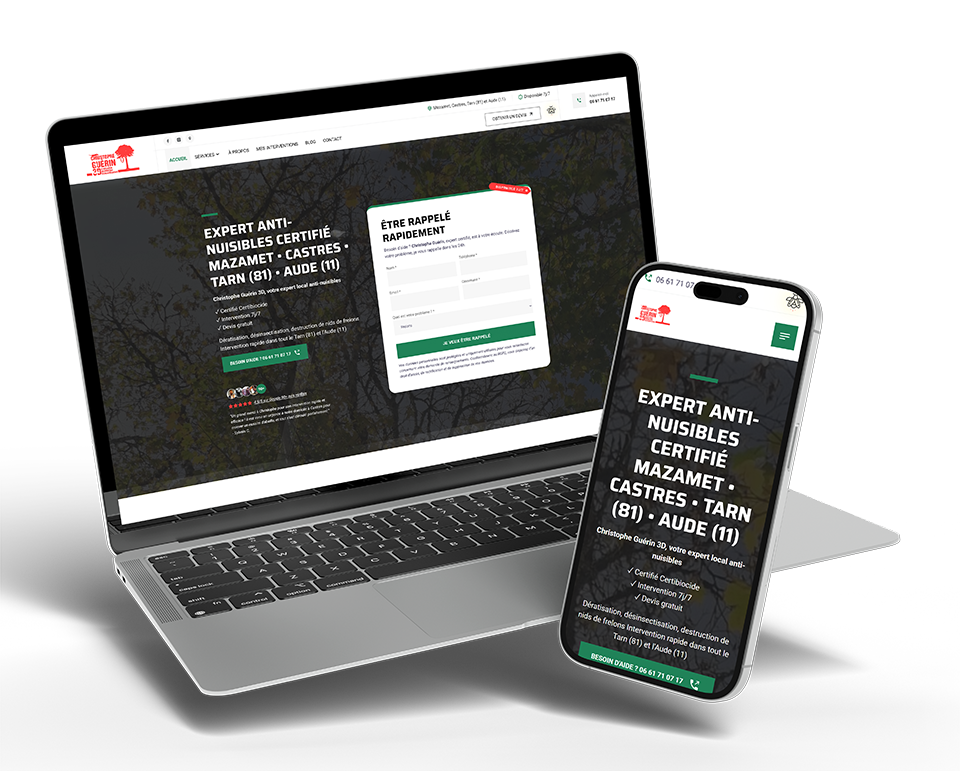 Site web codé sur mesure pour Christophe Guérin 3D, entreprise de désinsectisation dans le Tarn