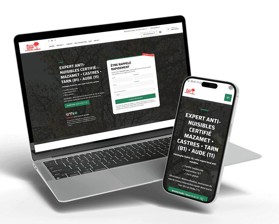 Page d'accueil du site web de Christophe Guérin 3D, expert anti-nuisibles dans le Tarn.