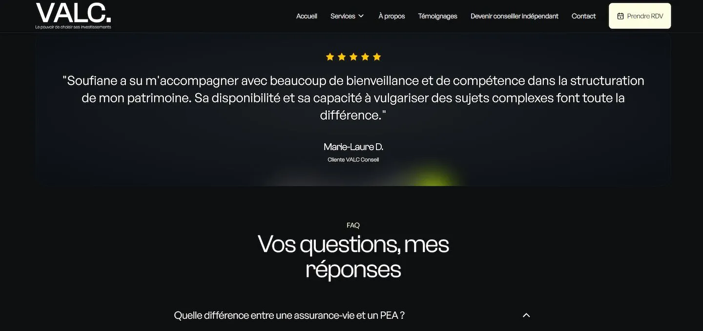 Site VALC Conseil en mode sombre
