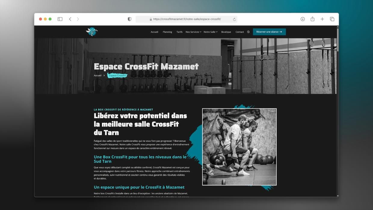 Page dédiée 'Salle de CrossFit à Mazamet' avec contenu optimisé SEO