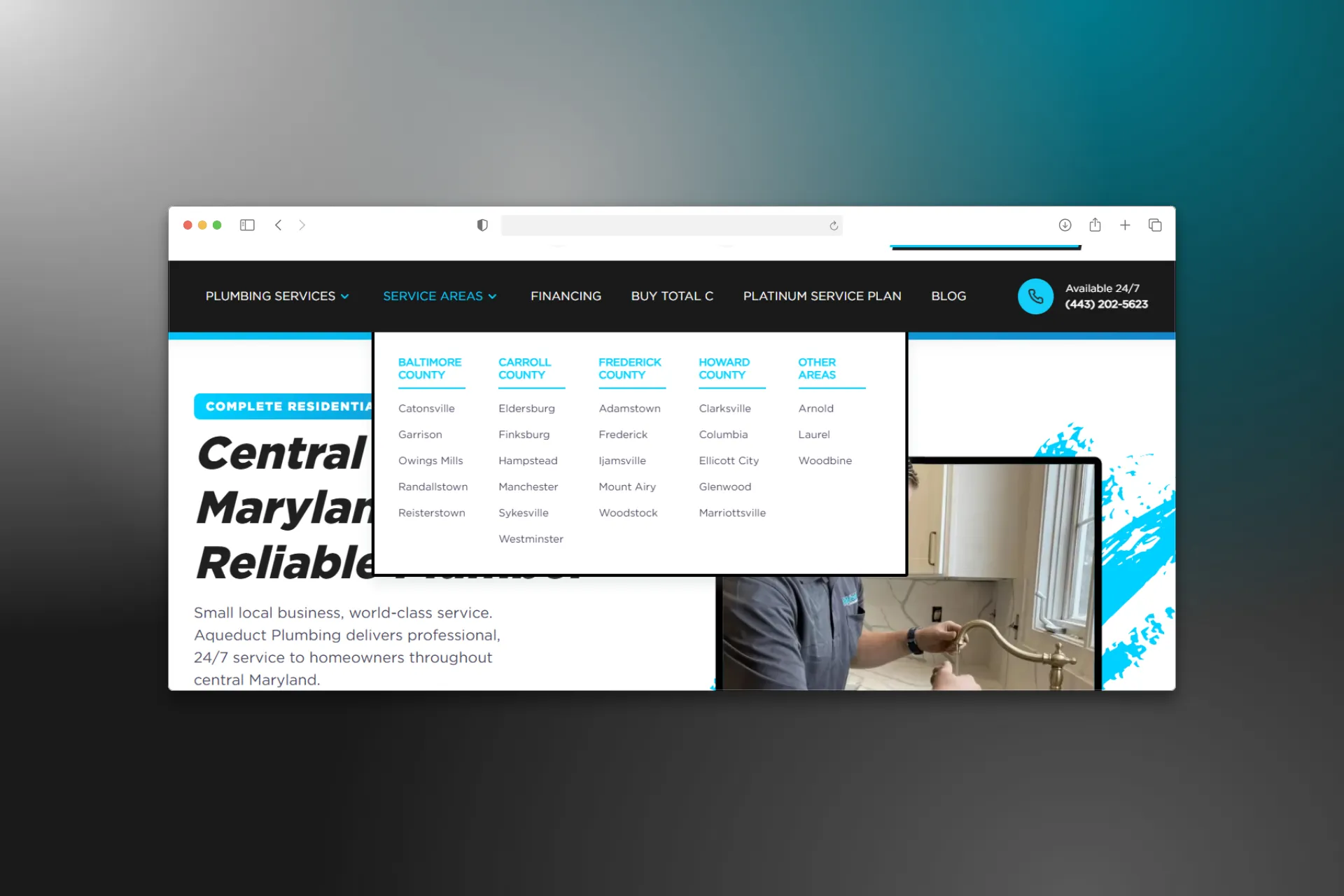 Example of menu structure with dedicated pages by location to optimize local SEO.