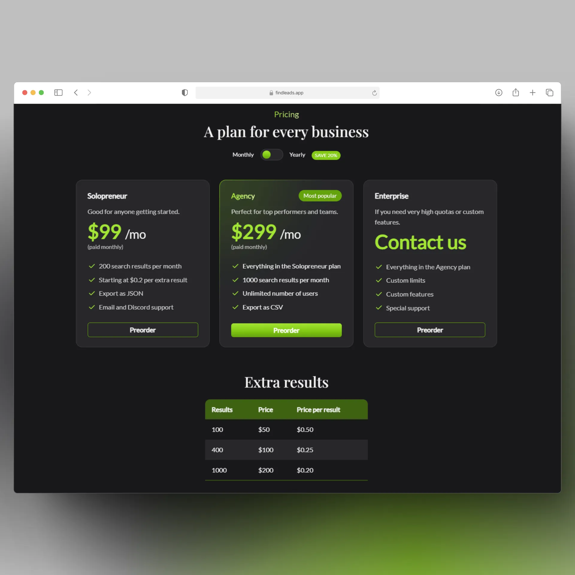 Après notre refonte : un design élégant et moderne pour la section des prix 