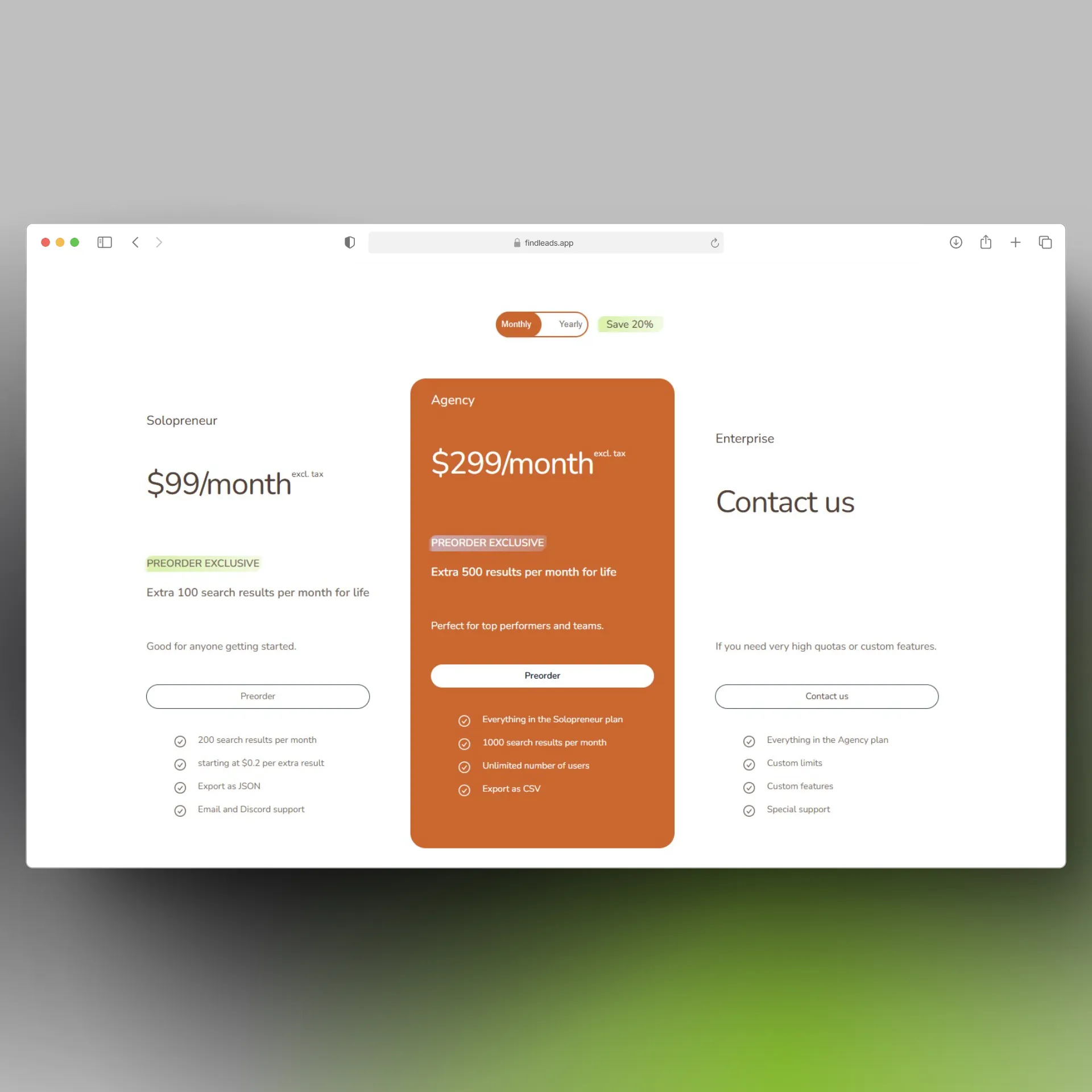 Avant notre refonte : une section tarifaire peu attrayante 