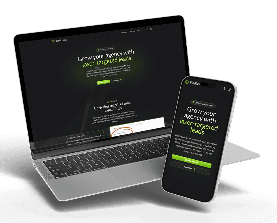 Page d'accueil du nouveau site web de FindLeads.