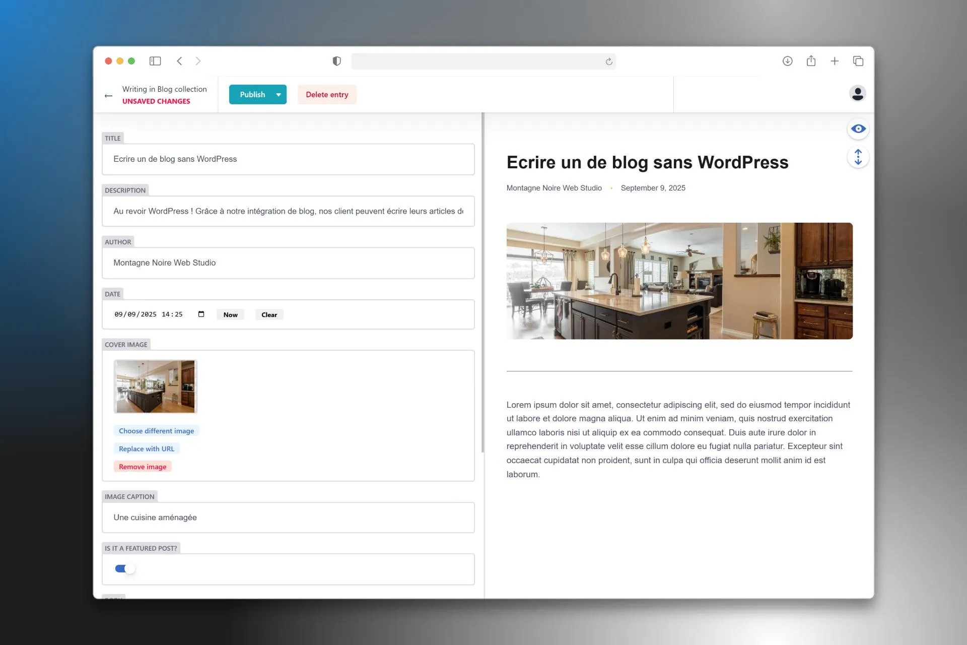 Blog creation interface without WordPress